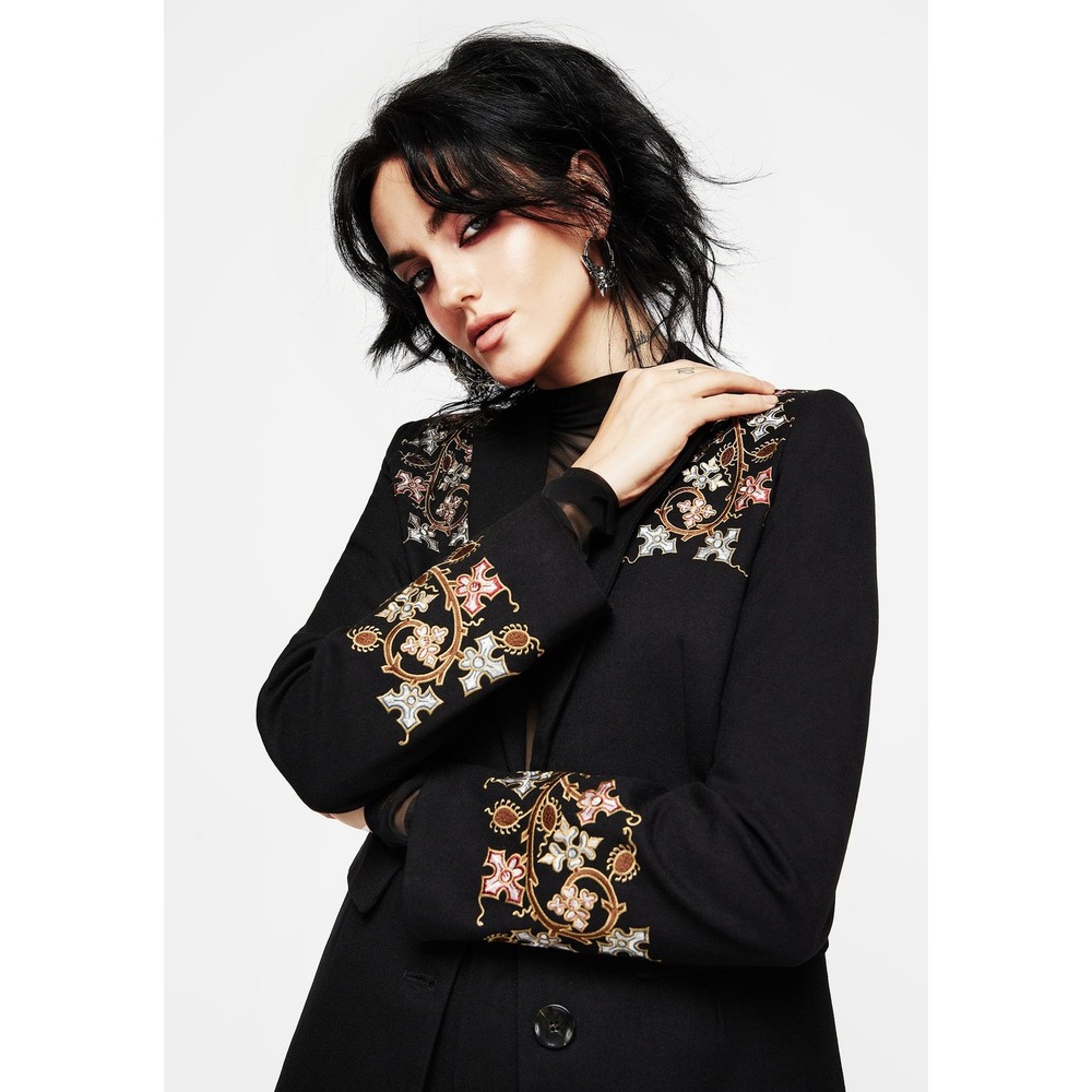 Disturbia $135 Women's Nasturtium Floral Jewel-Tone Embroidered Relaxed Blazer - Picture 2 of 10